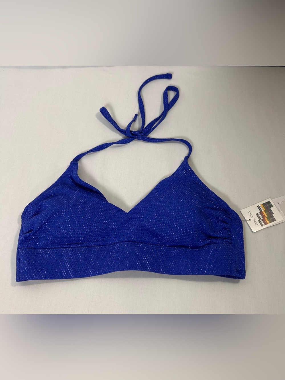 Time and Tru Royal Blue Shimmer Halter Bikini Top